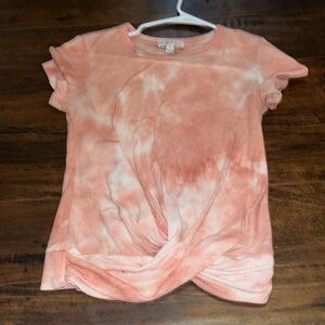 orangey pink and white tie dye crop top